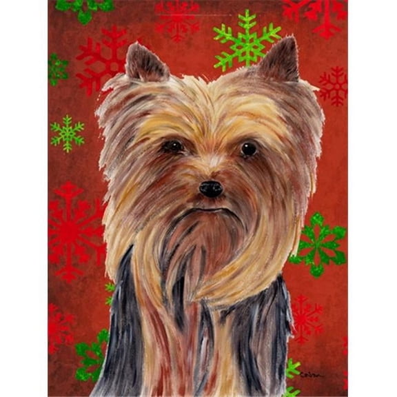 11 x 15 in. Yorkie Red and Green Snowflakes Holiday Christmas Garden Size Flag