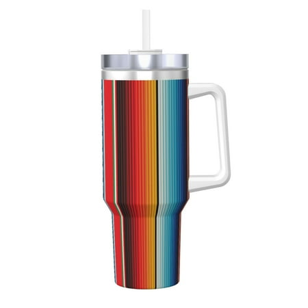 

Uemuo Mexican Serape Blanket Stripes Print 40oz Ice Bully With Handle And Straw Stainless Steel Vacuum Insulated Cup And 2 In 1 Straw Lid Insulated Travel Tumbler