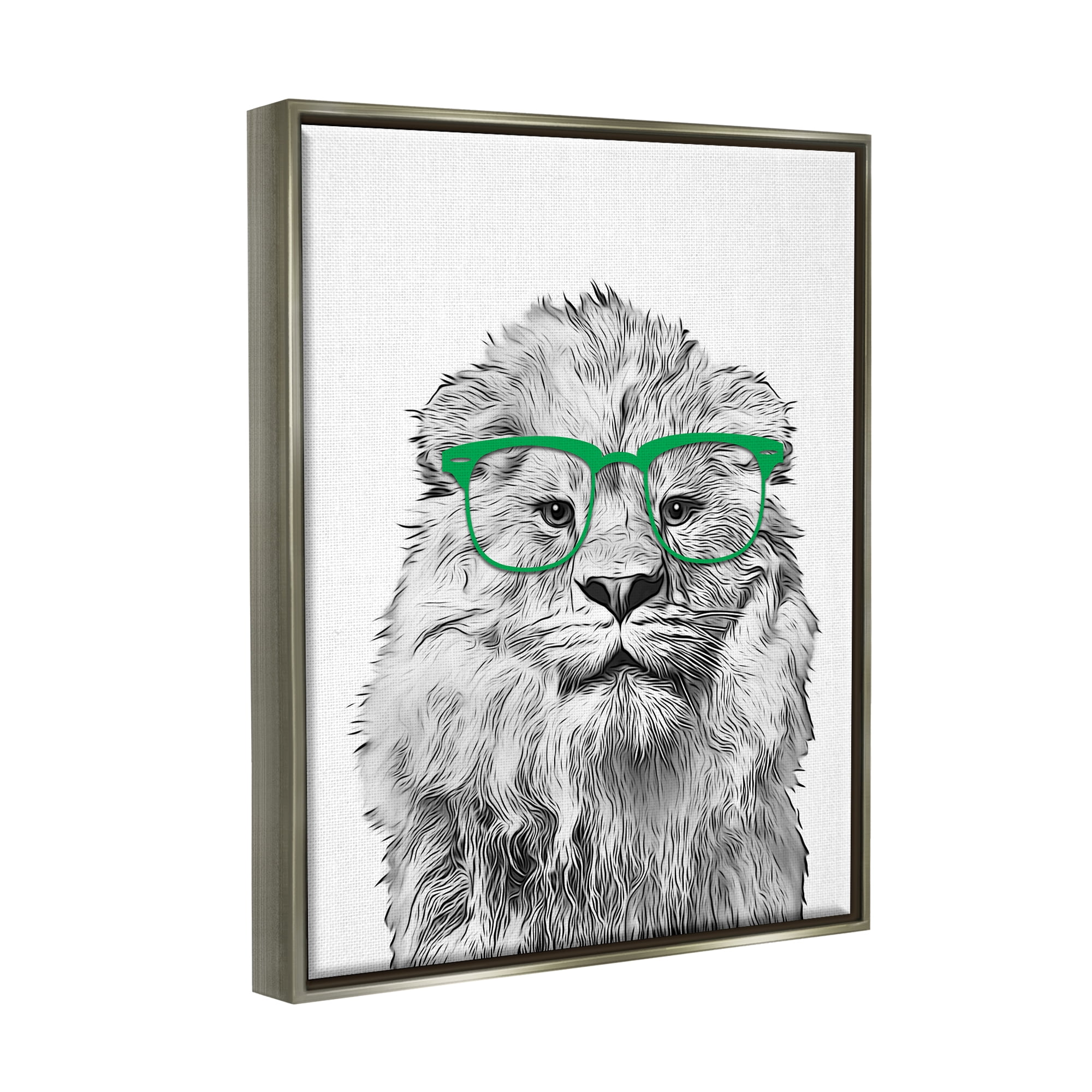 Stupell Industries Lion Wearing Glasses Wildlife Animals & Insects Painting Gray Floater Framed Art Print Wall Art