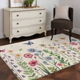 thumbnail image 3 of Colorful Flowers Area Rugs 3x5 ft Vintage Spring Pink Blue White Floral Leaves Linen Texture Washable Rug Non Slip Indoor Carpet Absorbent Floor Mat for Living Room Bedroom Dining Room, 3 of 9