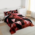 thumbnail image 3 of Manfei Chic Abstract Full Size Comforter Sets for Adult, Red Rectangle Geometric Bedding Comforter Set, Retro Artwork Reversible Bedding Sets, Microfiber Bedroom Decor, 3 Pieces, 3 of 8