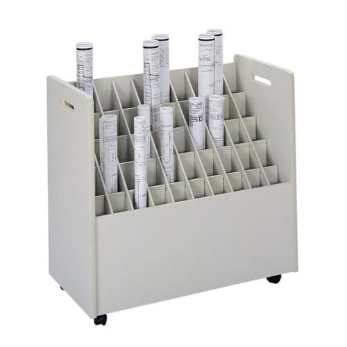 Safco Wood and Laminate Mobile Roll File Cart, Document and Blueprint Holder, 50 Compartment, Rolling Organizer Cart for Architectural Drawings, Construction Plans and Map Storage