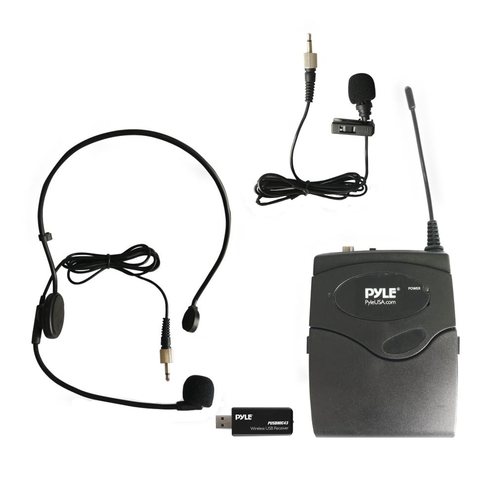 Belt Pack Microphone System with Wireless USB Receiver, Headset Mic