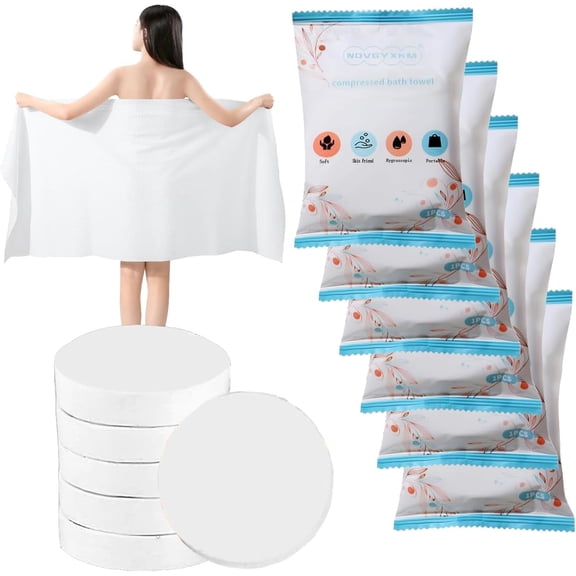 6 Packs Large Compressed Towel 56'' x 28'' Disposable Cotton Bath Towels Portable Thick Paper Towel Reusable Suitable for Hiking Camping Beach Swimming and Traveling (6)