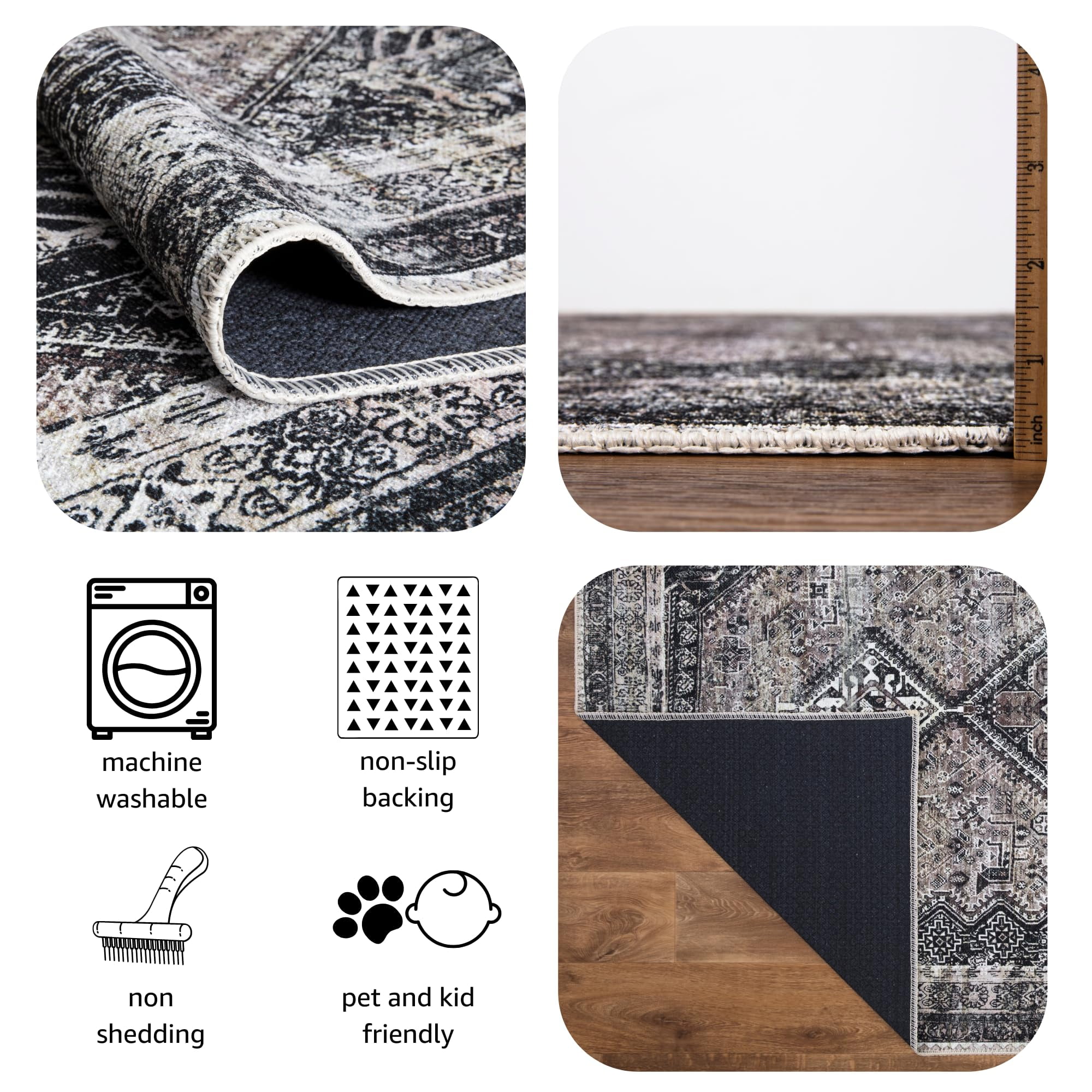 Keen Home Design Machine Washable Area Rugs with Non-slip Backing, Ideal for Hallway, Living Room, Bedroom, Kitchen and Laundry Room, Vintage Moroccan and Low Pile Rug - ( 6' x 9' )