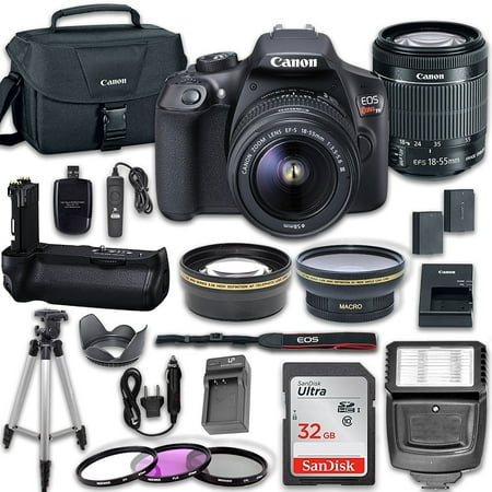 Canon EOS Rebel T6 DSLR Camera with Canon EF-S 18-55mm f/3.5-5.6 IS II Lens + Filters , Aux Lense, Power Grip , Remote , Tulip , 32GB SD Memory Card +