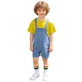 thumbnail image 6 of JIAYUE Boys Girls Outfit Sets Crew Neck Short Sleeve Denim Overalls Shorts With Solid Color Top Toddler Kids Romper Jumpsuit For Graduation Performance Party Classic Children Clothes Suits, 6 of 6