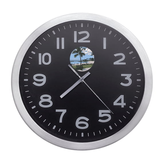 Wall Clock Home Decor or for a Patio/RV/Game Room 10" Round Silver Edge with a Black Face Featuring Your Choice of a Travel Themed Vinyl Decal - FREE Battery Included (Hawaii Cartoon)