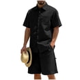 thumbnail image 2 of Mifsaly 2 Piece Short Sets for Men Summer Beach Vacation Matching Lounge Outfits Short Sleeve Button Down Shirt and Side Zipper Wide Leg Shorts with Pockets XXL, 2 of 6