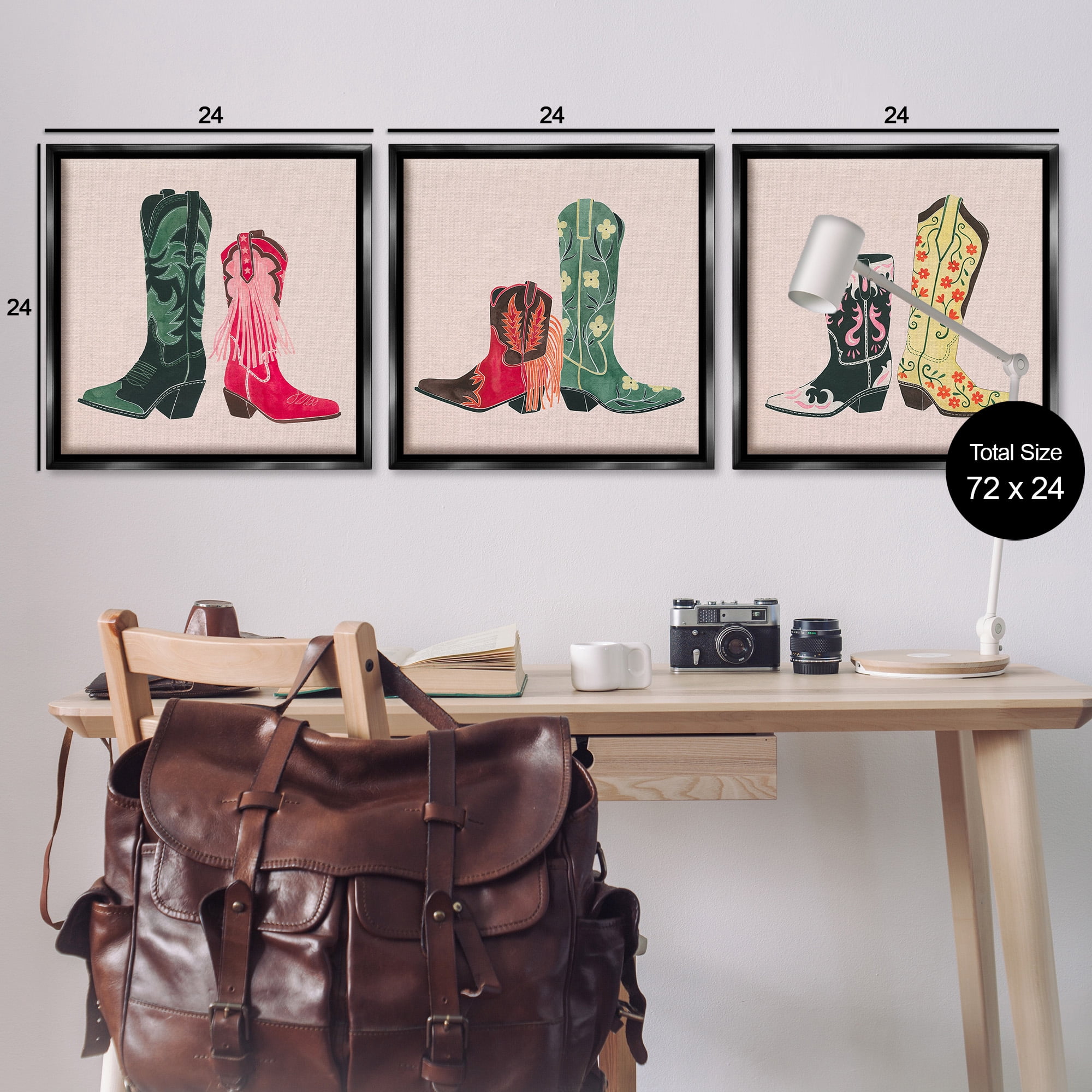 Stupell Industries Trendy Cowgirl Boots Beauty & Fashion Painting Black Floater Framed Canvas Art Print Wall Art, 25 x 25, Set of 3