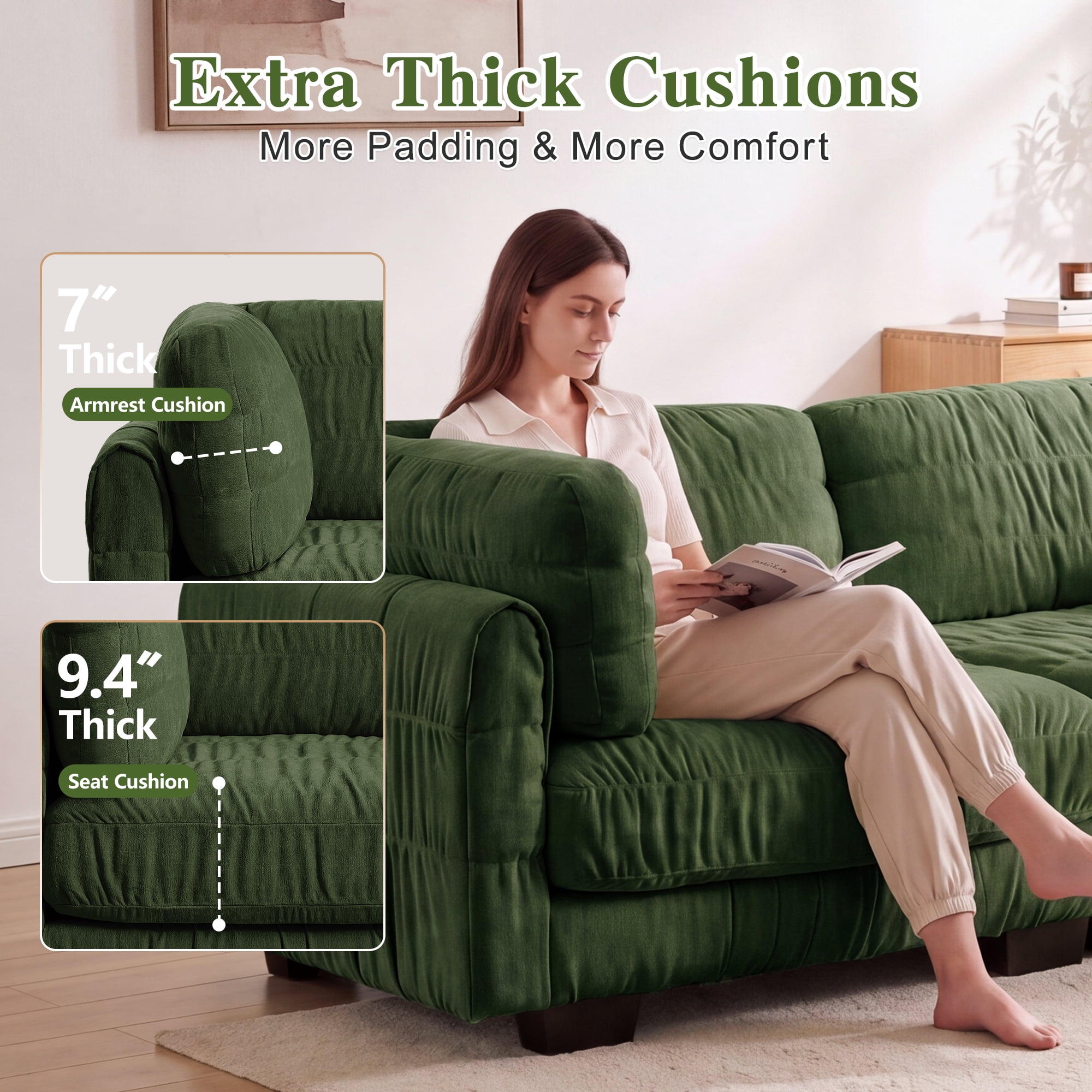 140" 4 Seat Ruched Chenille Modular Sectional Sofa with L Shape Back Cushions,Easy Assembly