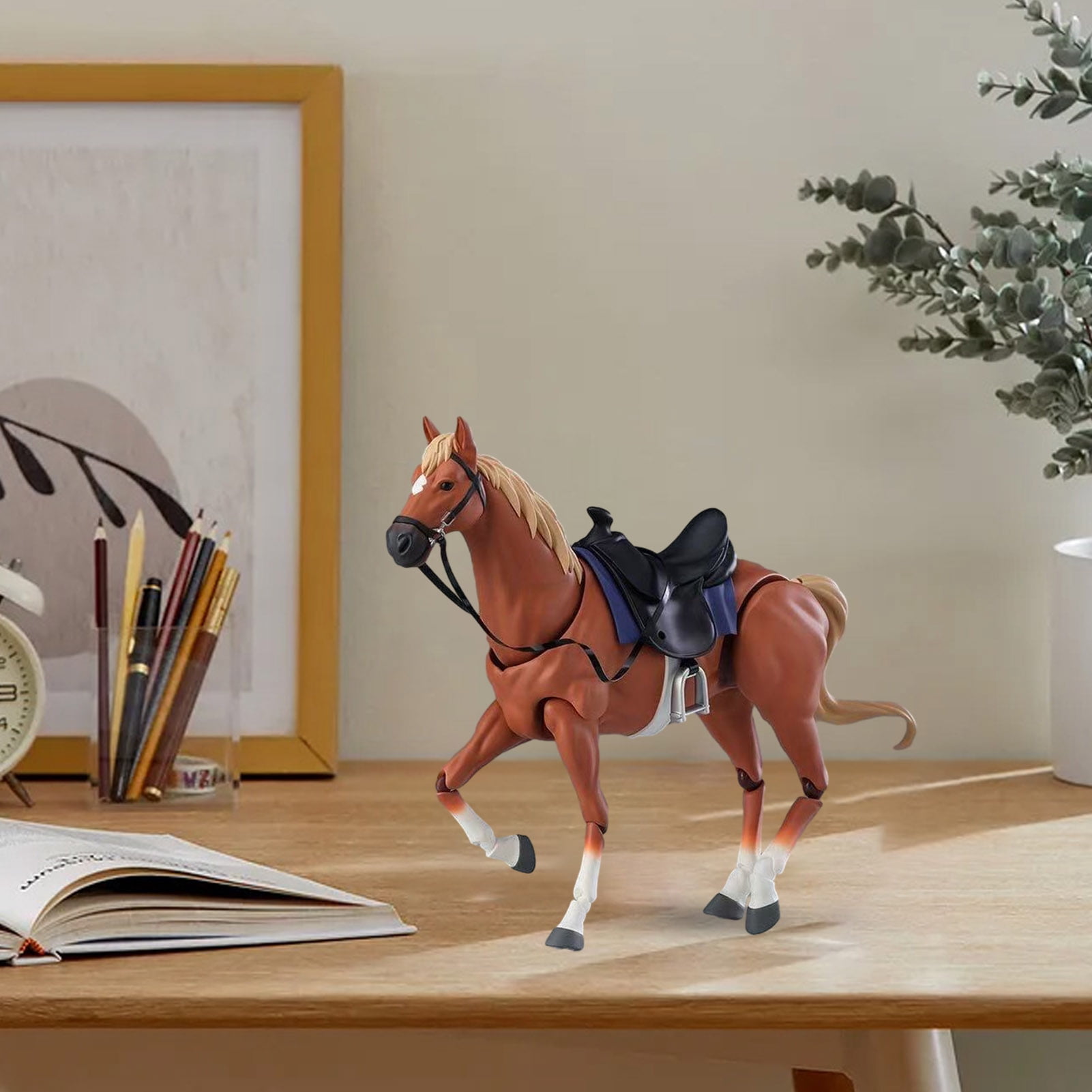 YIFAEUX PVC Horse Figure Movable Joints Simulation Horse Figurine with Saddle Miniature Horse Model Collectible Toy Decoration Ornament