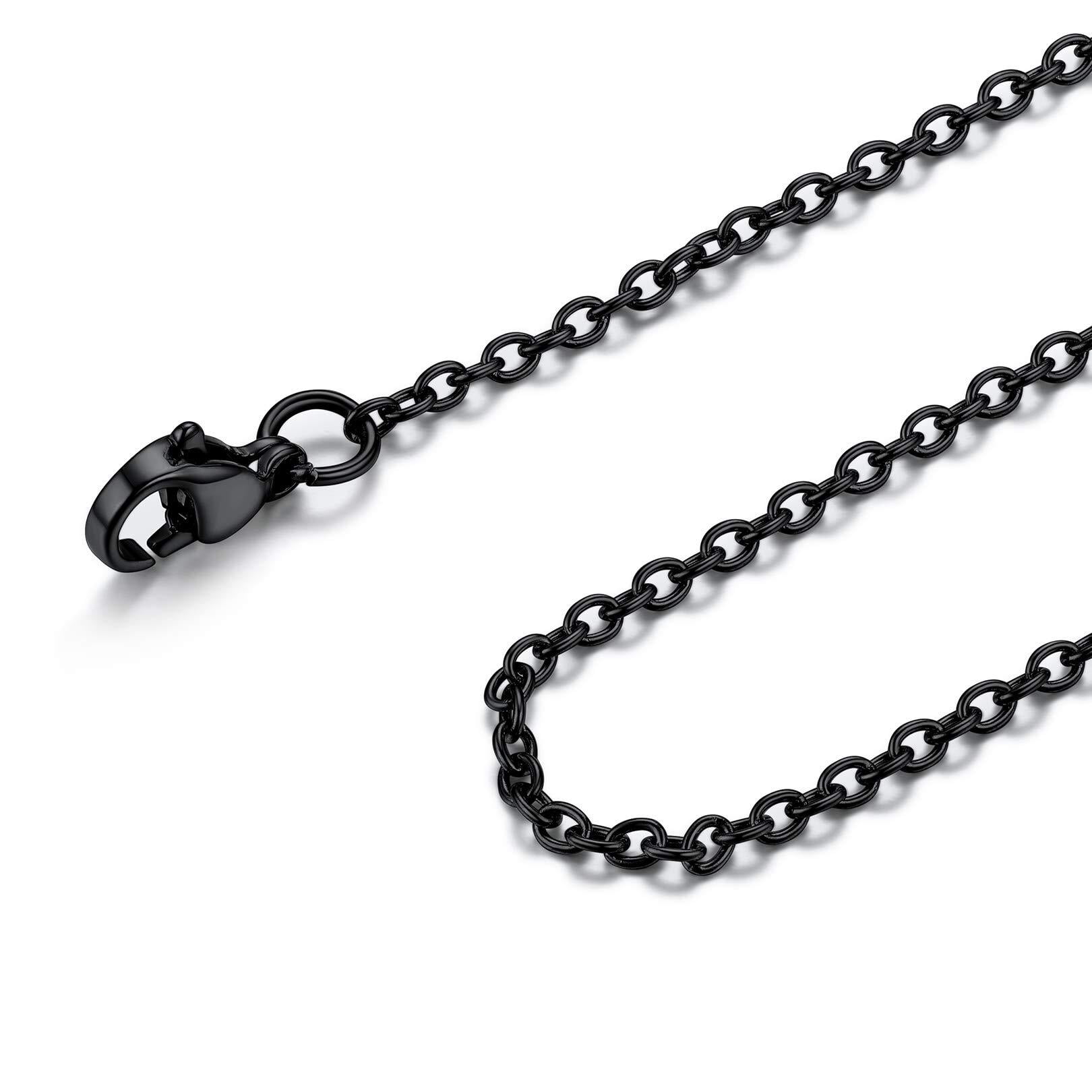 FOCALOOK Black Chain Necklace Stainless Steel Rolo Cable Chain for Women 2mm 18 Inch