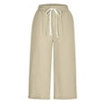 thumbnail image 6 of AherBiu Capri Pants for Women Cotton Linen Capris Drawstring High Waisted Straight Leg Lounge Shorts, 6 of 6
