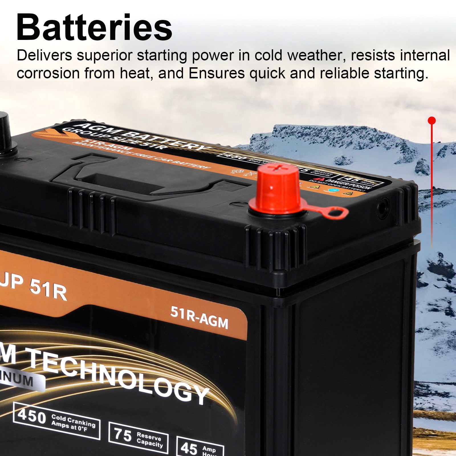 1AUTODEPOT Car AGM Battery Group Size 51R 12V 45Ah 450CCA 75RC Platinum Start Stop Automotive SLA Batteries Maintenance Free Rechargeable