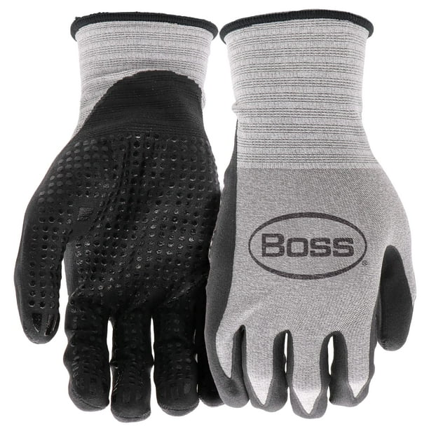Guantes de trabajo Boss para hombre con revestimiento de nitrilo, palma grande, color gris y negro