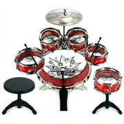 Velocity ToysTM 11 Piece Children's Kid's Musical Instrument Drum Play Set w/ 6 Drums, Cymbal, Chair, Kick Pedal, Drumsticks (Red)