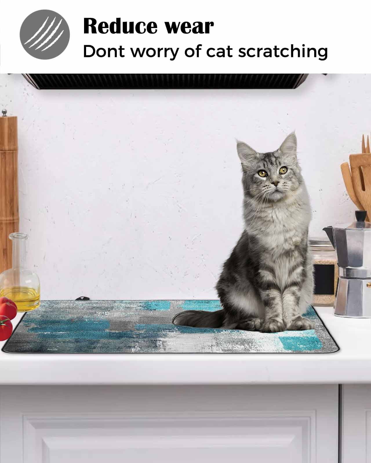 nqOlkjepod Large Induction Cooktop Protector Mat 36"x21", Turquoise Grey Painting Stove Top Covers for Electric Stove, Abstract Street Smear Art Modern Stove Burner Cover Mats, Glass Top Stove Cover