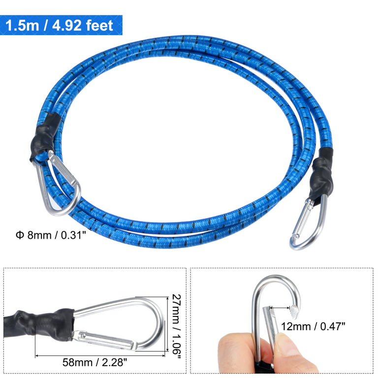 Uxcell 4.92ft Tie Down Snap Clips Elastic Rope with Hooks, Blue 2