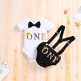 thumbnail image 4 of IBTOM CASTLE Baby Boys Wild One First Birthday Outfit, Bow Tie Romper, Suspenders, Short Pants & Headband Cake Smash Leisure Clothes Set, 4-Piece, 4 of 10