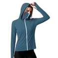 thumbnail image 2 of CheerKidz Women's Sun Protection Hoodie Long Sleeve Zip Up Jacket with Thumb Holes High Neck Face Cover Outdoor Running Hiking Warm Weather Active Top Breathable (Blue, 3XL)., 2 of 5