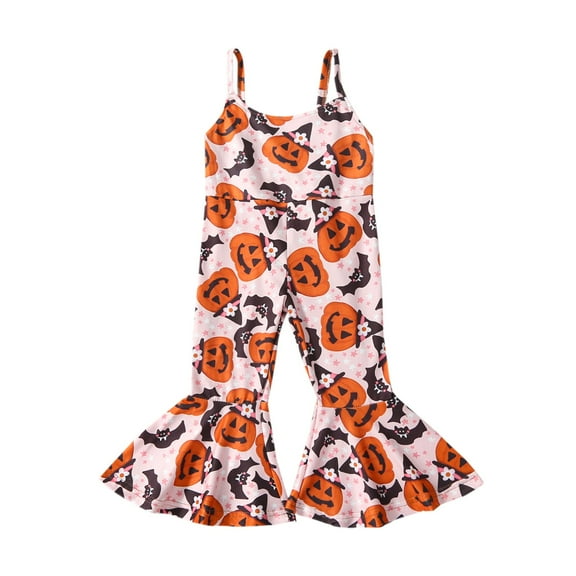KAUOD 3 6 12 18 24 Months Girls Flower Halloween Overall Sleeveless Backless Bell Bottom Jumpsuits Halloween Rompers Clothes