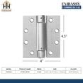 thumbnail image 4 of Embassy Charnière de Porte Auto-Fermante, Poids Standard Commercial 4 1/2 Pouces x 4 Pouces Charnière à Ressort Réglable, Ignifuge, Roulement Dissimulé, Chrome Brossé (US26D, 4 of 5