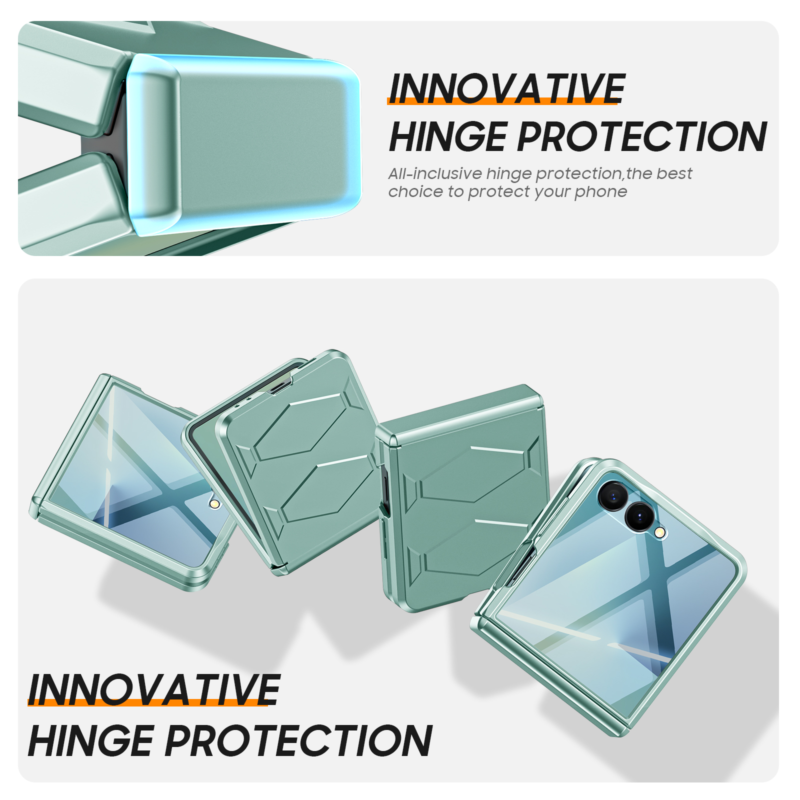 Vizvera for Samsung Galaxy Z Flip 7 Case with Hinge Cover,Built-in Screen Protector Shockproof All-Inclusive Smartphone Cover Wireless Charging-Light Green