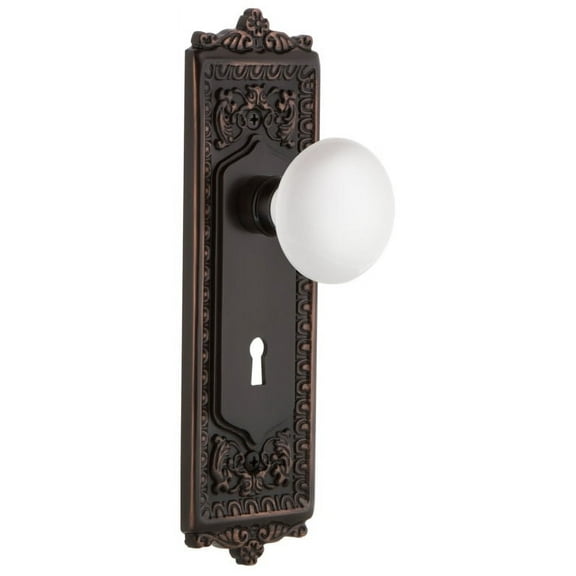 Nostalgic Warehouse Eadwhi_Sd_Kh White Porcelain Solid Brass Single Dummy Door Knob -