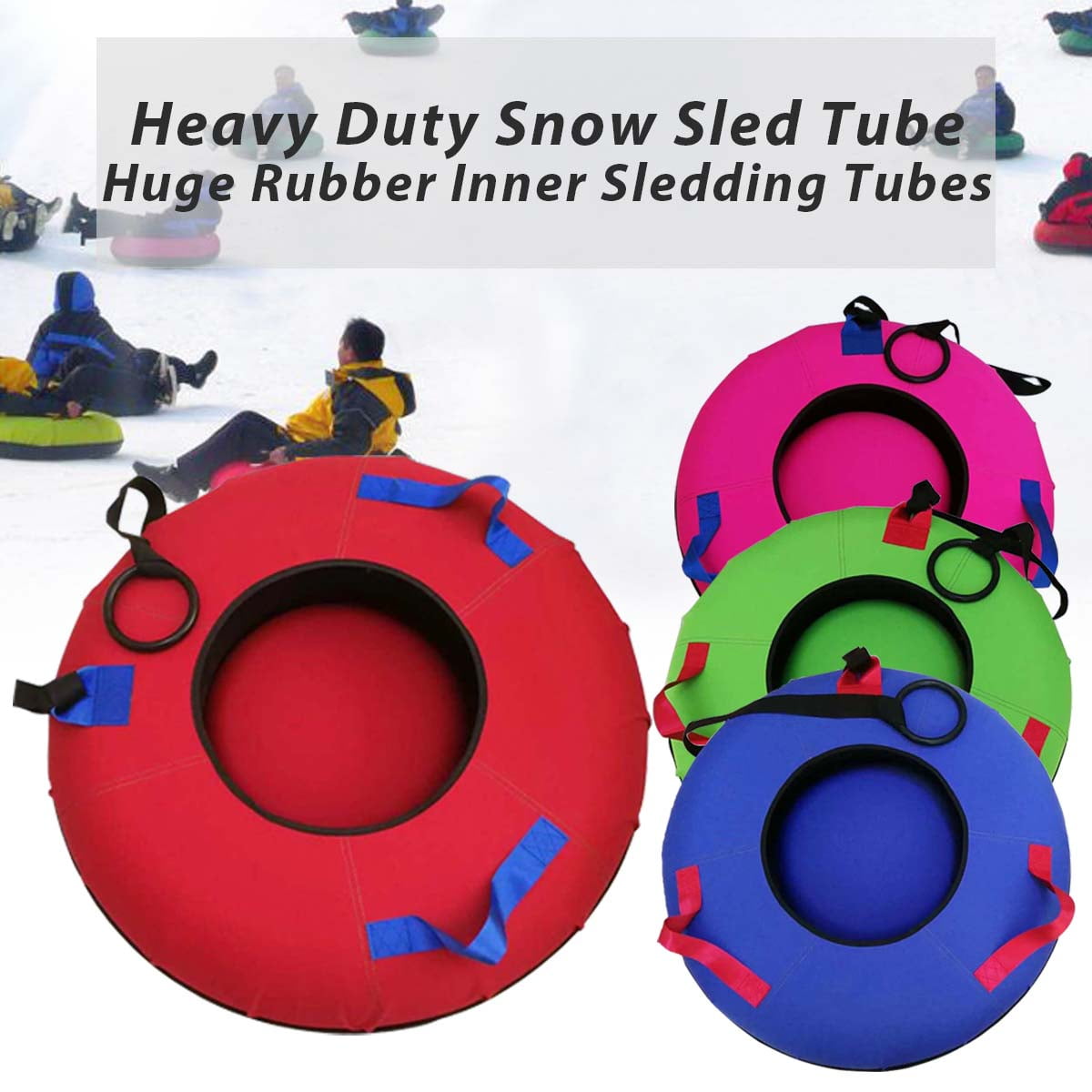 Heavy Duty Snow Tube Sled Huge Rubber Inner Sledding Colored Cover Inflatable Inner Diameter 100cm by