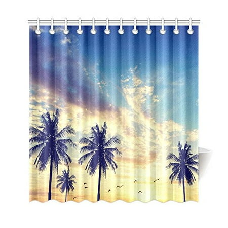 Gckg Dusk Summer Beach Shower Curtain Nature Island Coastal Palm