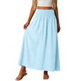 thumbnail image 5 of Aihuaihua Womens Boho Maxi Skirt Summer Eyelet Hollow Flowy Skirts High Waist Casual Skirt with Pockets A Line Pleated Vacation Skirts Light Blue L, 5 of 6