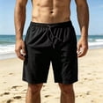 thumbnail image 3 of Men's Linen Casual Classic Fit 11 Inch Inseam Elastic Waist Shorts with Drawstring, 3 of 4