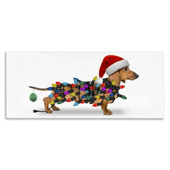 Stupell Industries Holiday Lights Dachshund Holiday Painting Gallery Wrapped Canvas Art Prints Wall Art, 24 x 10