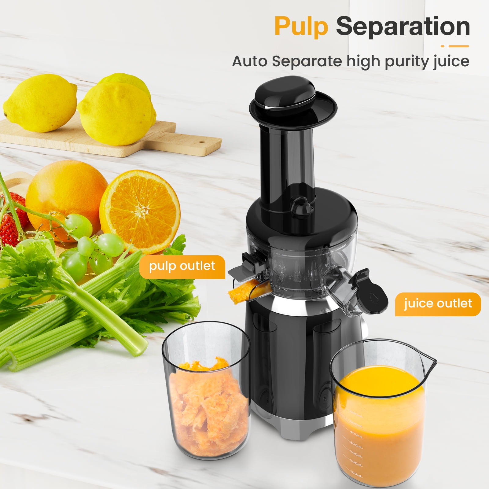 Pyukix Masticating Juicer for Fruits and Vegetables, Powerful Small Juicer Extractor Machine Compact