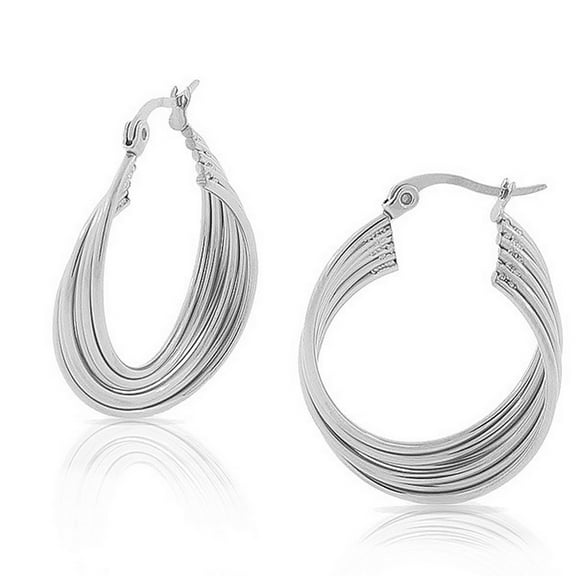 EDFORCE Stainless Steel Silver-Tone Multi-Bangle Hoop Earrings