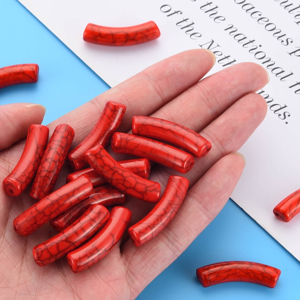 Opaque Crackle Acrylic Beads Curved Tube FireBrick 32x10x8mm Hole: 1.8mm about 330pcs/500g
