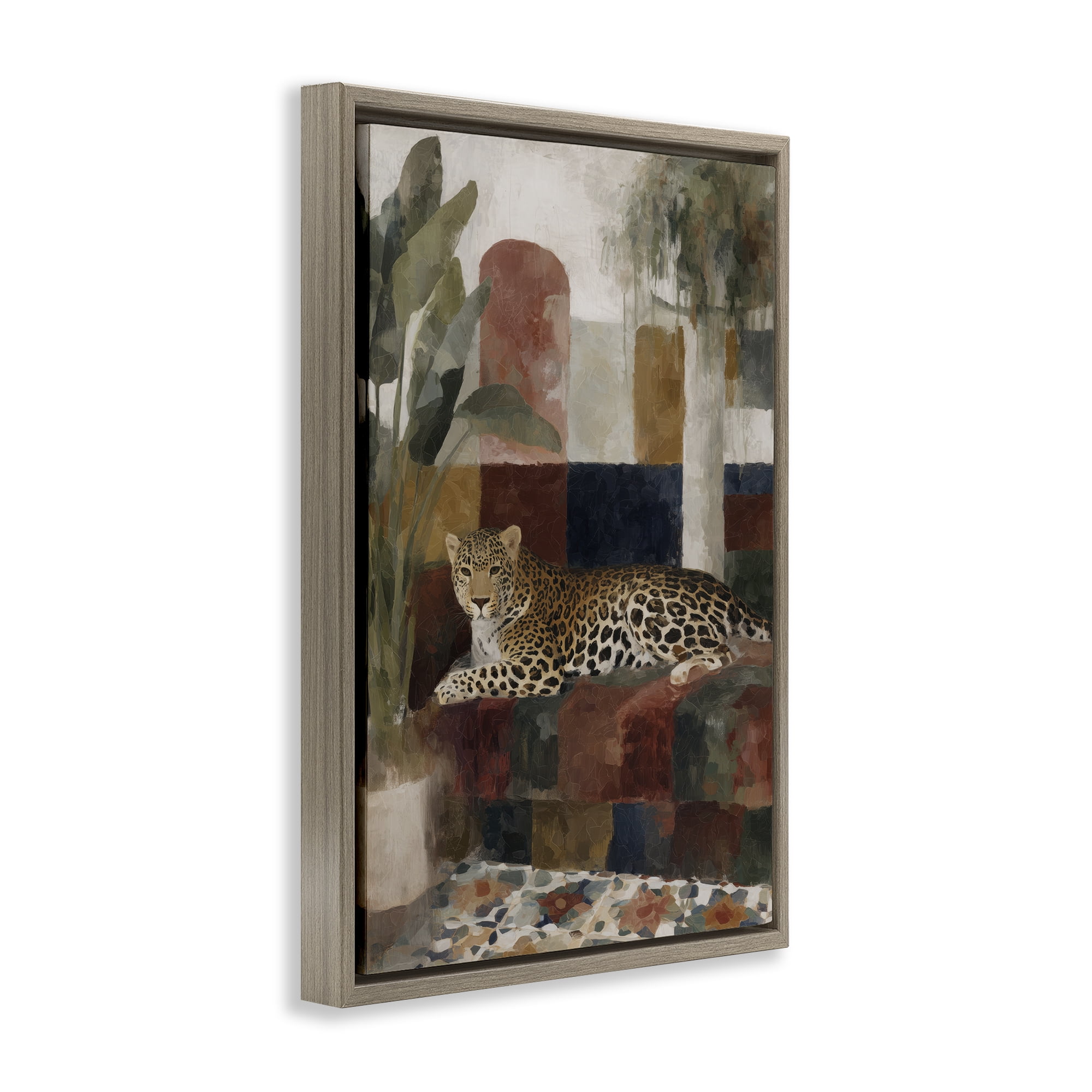 Stupell Industries Jaguar Among Tropical Palms Brown Framed Floater Canvas Wall Art, design by Chromatic Storm Studio