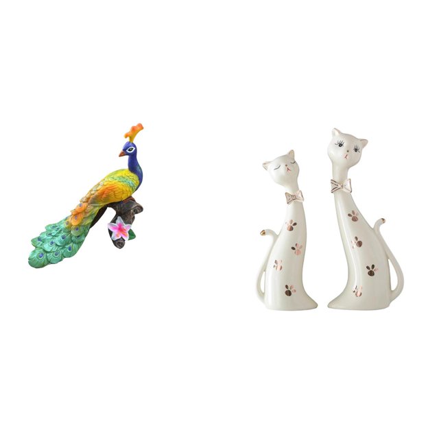 Estatua del pavo real,Estatua de pavo real,adorno de escritorio creativo y divertido,Figura de gato,Esculturas de pareja de gatos Figura de gato decorativa,Esculturas divertidas de pareja de