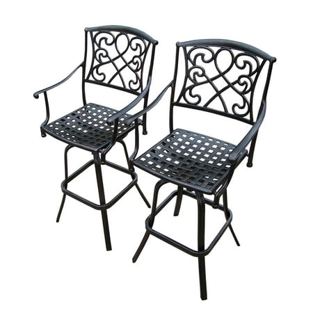 - Set of 2 Unique Decorative Back Antique Bronze Colored Patio Bar Stools 49”