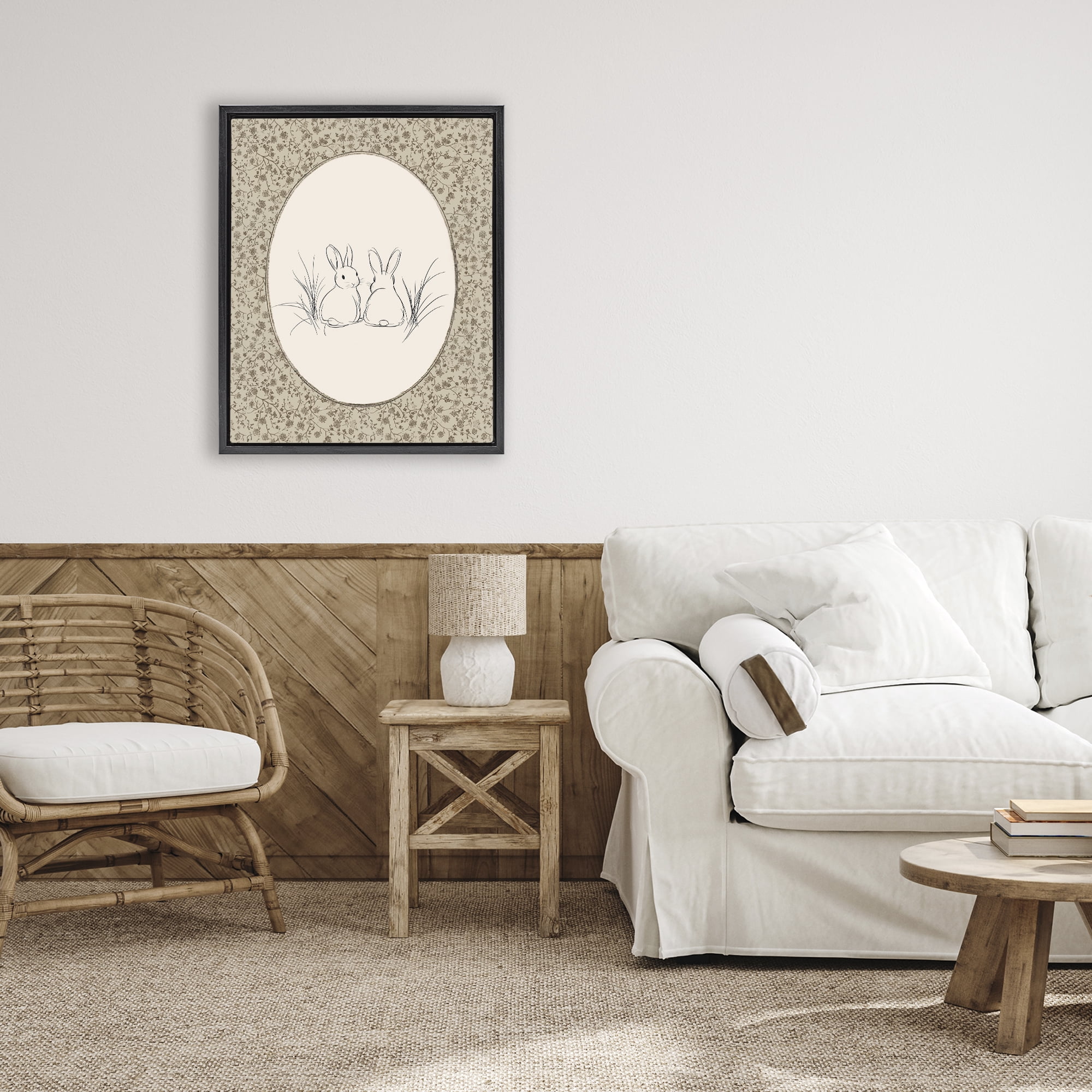 Stupell Industries Vintage Baby Bunnies Black Framed Floater Canvas Wall Art, design by Ramona Murdock