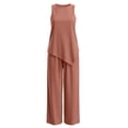 thumbnail image 7 of ibuvkizy Linen Outfit Set Women 2 Piece Sleeveless Round Neck Asymmetrical Hem Tank Tops and High Waist Wide Leg Pants with Pockets and Drawstring,Casual Loose Lounge Sets for Summer Beach Vacation, 7 of 7