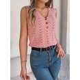 thumbnail image 5 of Summer Fashion Women's Button V Neck Hollow Sleeveless Top Vacation Sweater, 5 of 7