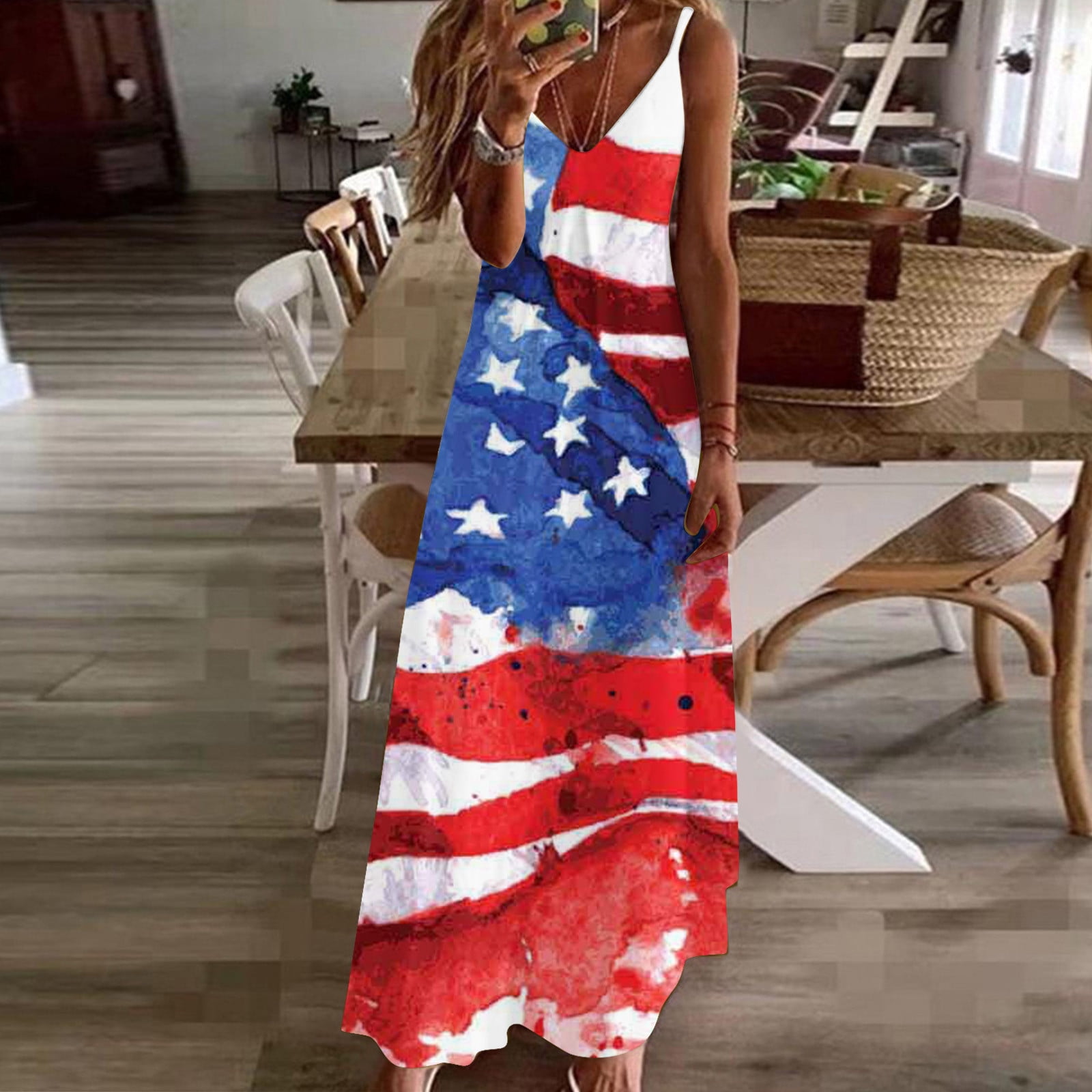 Favipt 4th Of July Plus Size Dresses For Women 2023womens Summer Casual Loose Maxi Dress 