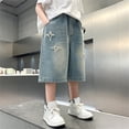 thumbnail image 4 of Tfken Summer Denim Shorts For Boys Daily Wear Holiday Elastic Waist Denim Shorts With Pockets Loose Comfortable Wide Leg Kids Comfy Clothes Size 7-8 Years Blue, 4 of 6