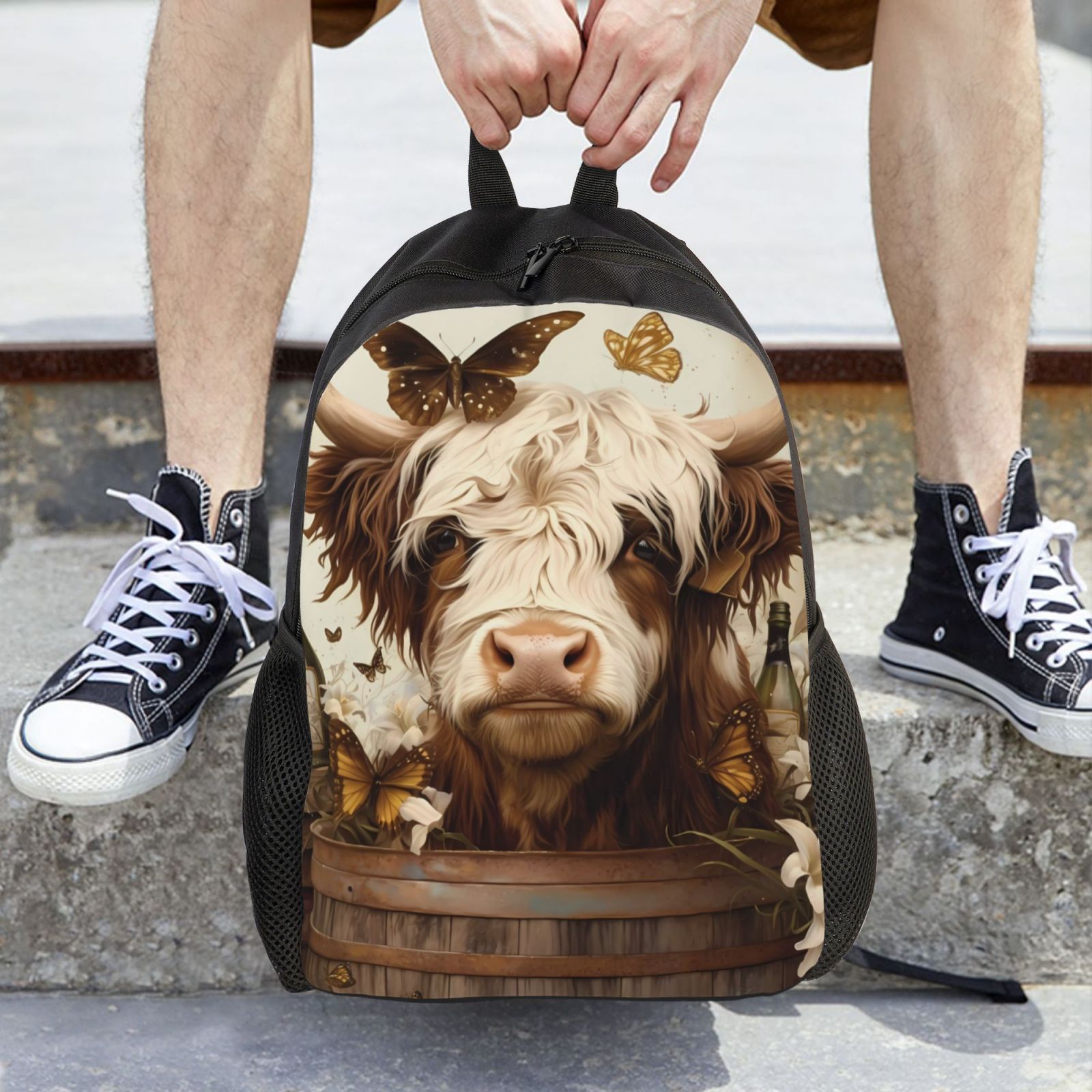 Ratiio Butterfly Cow Barrel Print Backpack with Padded 15-inch Laptop Sleeve- Spacious and Durable Daypack for Work and Travel
