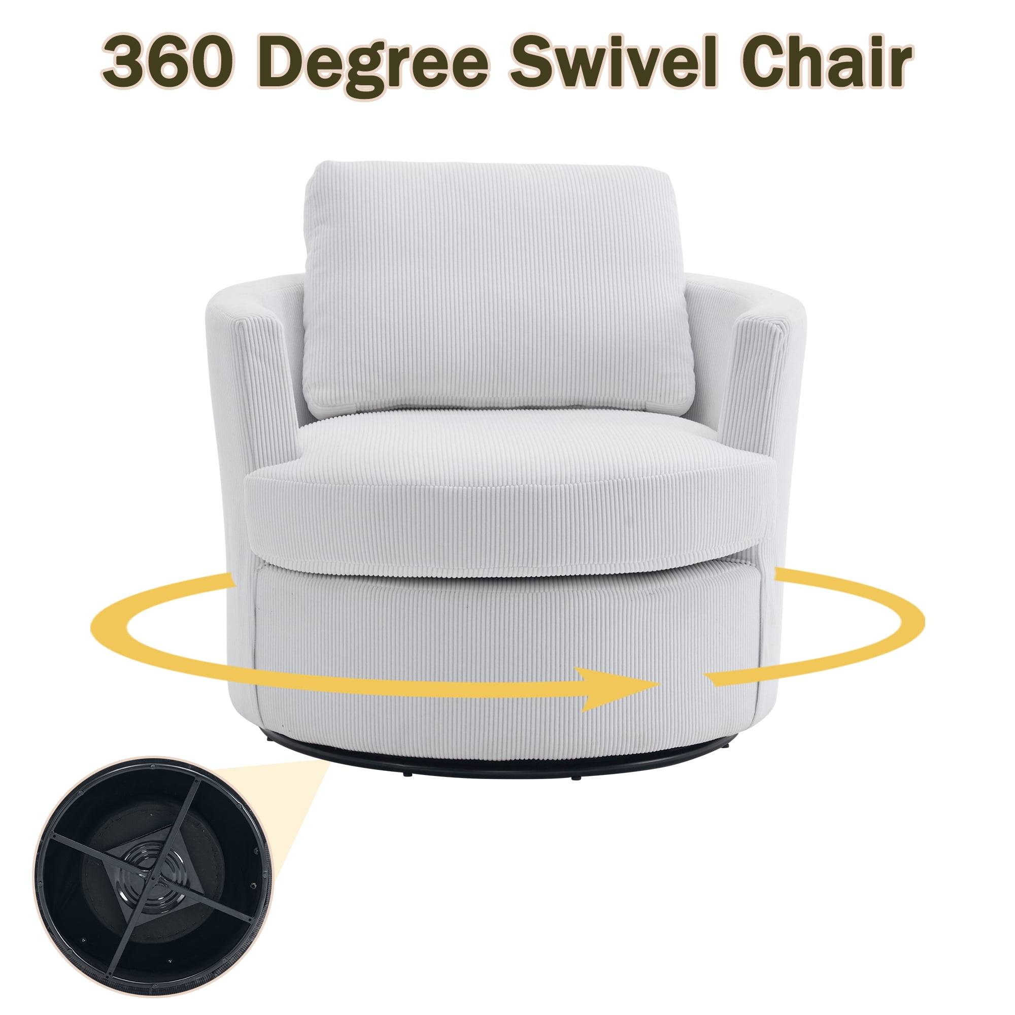 Aukfa 32" Corduroy Swivel Accent Chair Round Barrel Chair for Living Room Bedroom, Beige