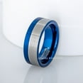 thumbnail image 3 of 2-Tone Pipe Cut Tungsten Ring - 8mm Brushed Finish Blue IP Comfort Fit Tungsten Carbide Anniversary Ring, 3 of 5