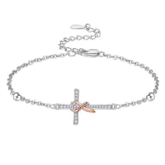 TANGPOET 925 Sterling Silver Cross Breast Cancer Bracelets for Women