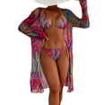 thumbnail image 2 of Sokhug Womens Floral Bikini Set Mesh Cover Up Tie Side Triangle Top Thong Bottom Three Piece Swimwear, 2 of 9